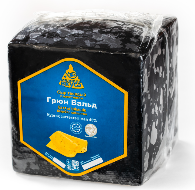 Грюн Вальд с пажитником 45% ~2,5 кг. сыр твёрдый ТМ Мелодия вкуса, вес. /кор.6 шт.